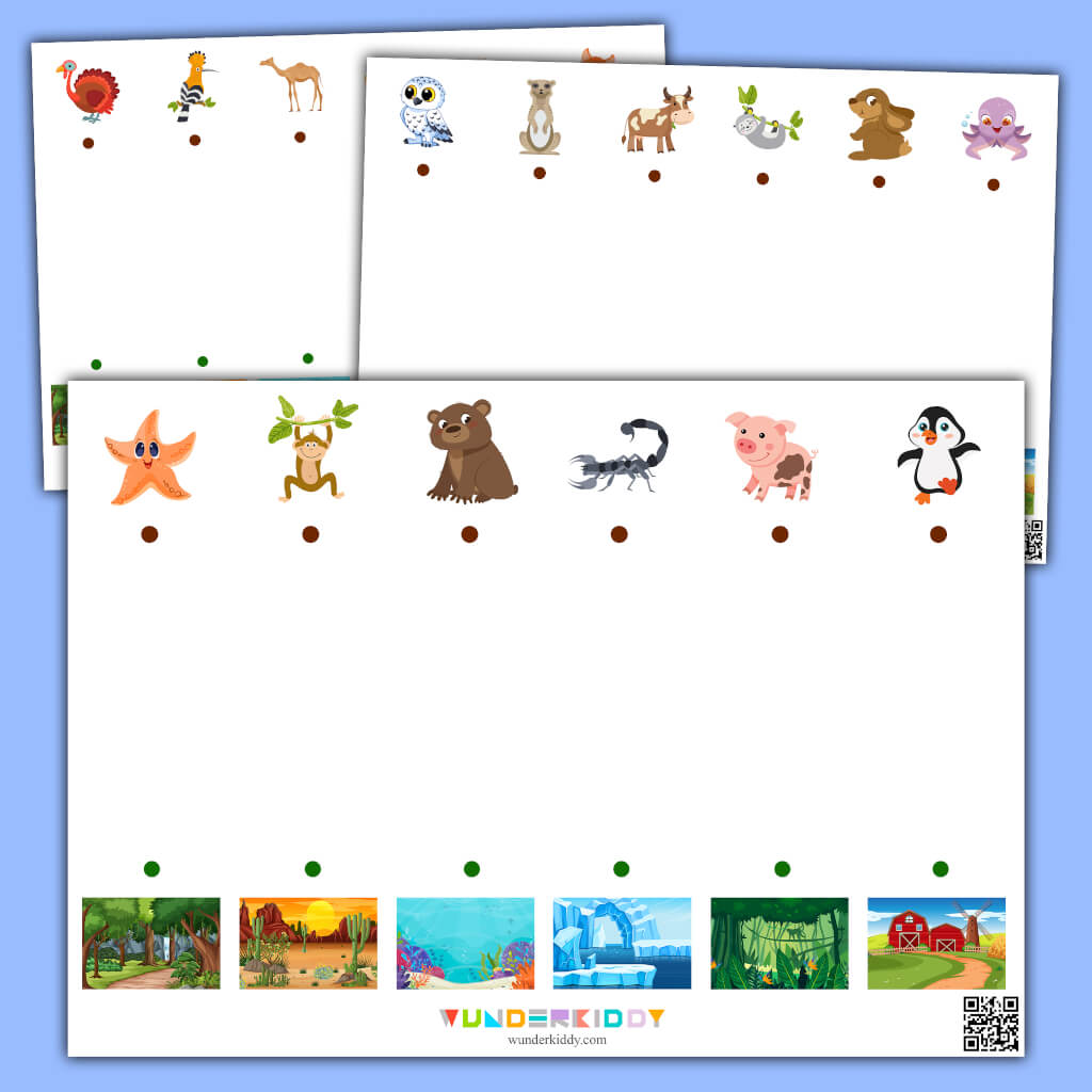 Printable Animal Habitats Matching Worksheet for Children