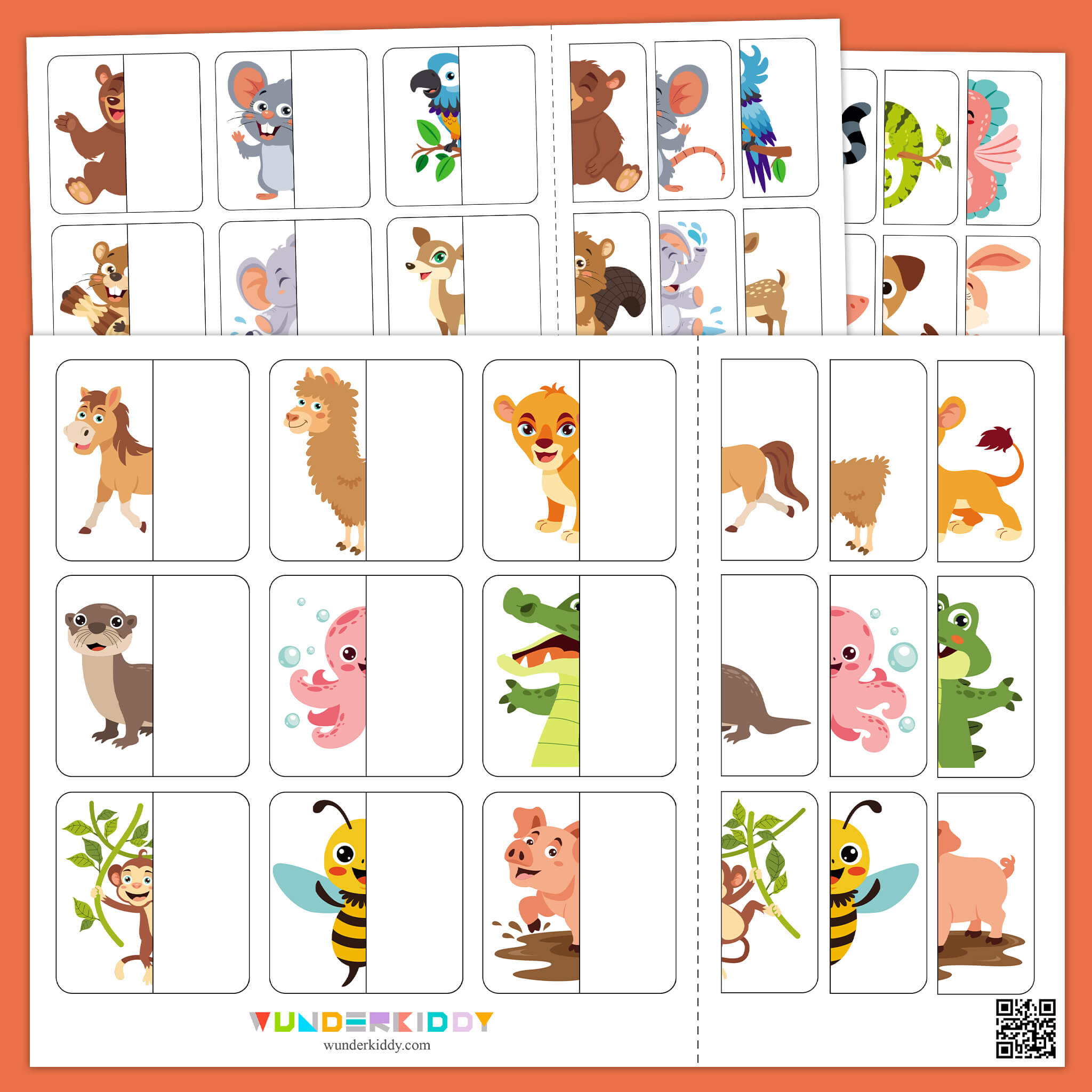 Animal Halves Matching Worksheets