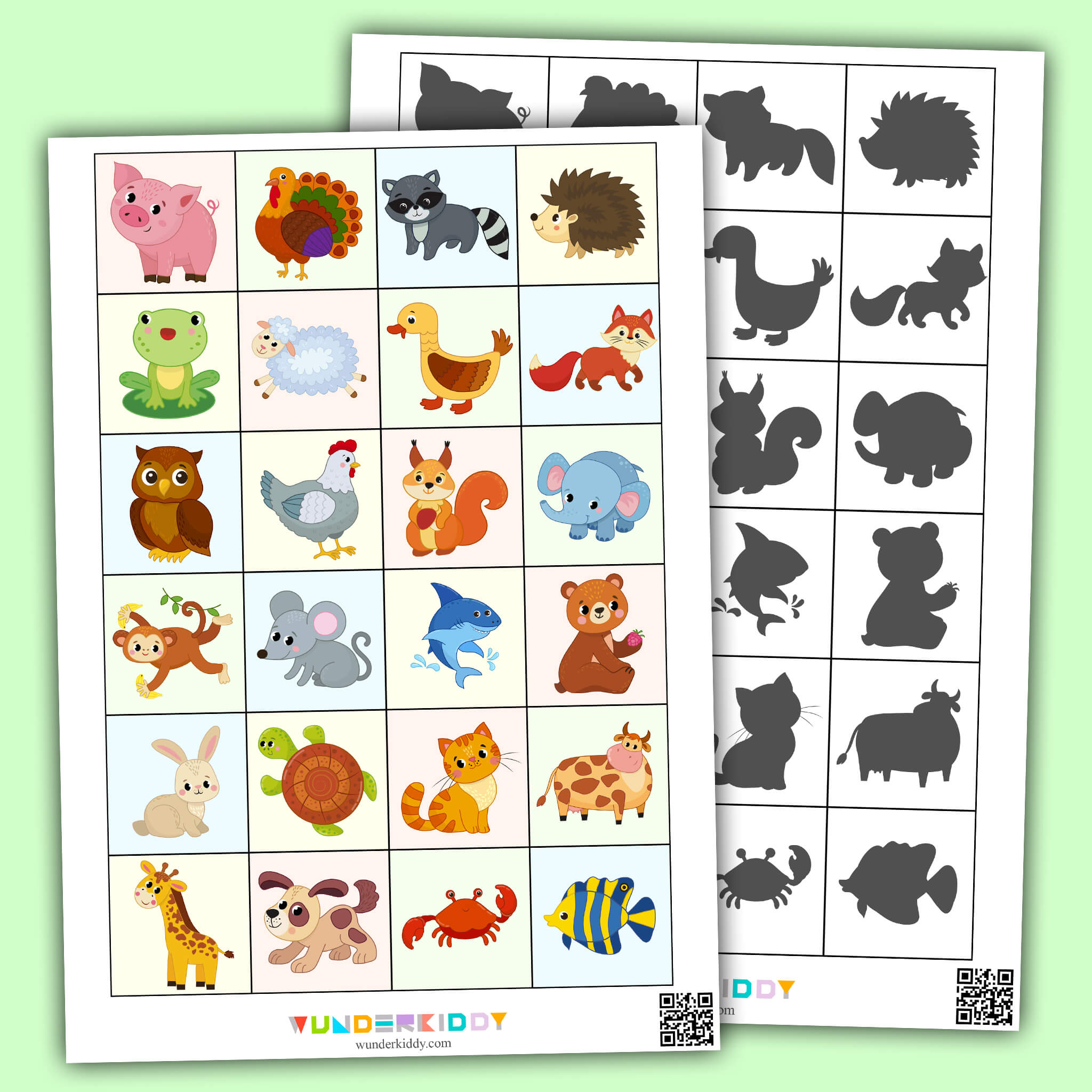 Schatten-Bingospiel «Tiere» für Kleinkinder