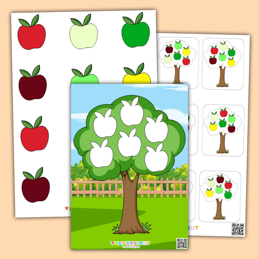 Printable Apple Tree Pattern Activity for Kindergarten