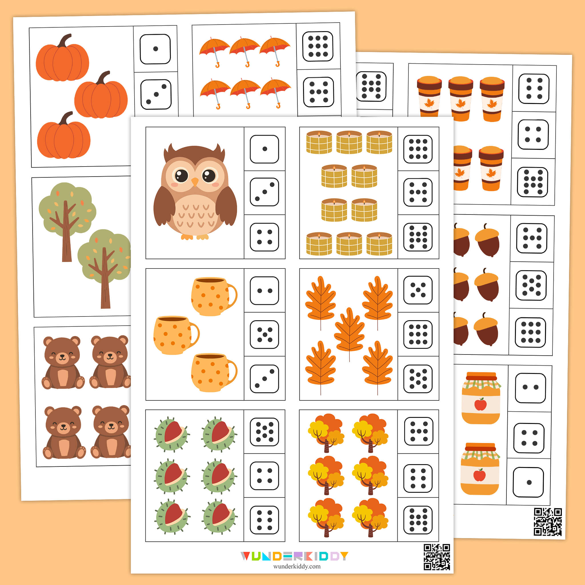 Autumn Dice Counting to 10 Worksheets