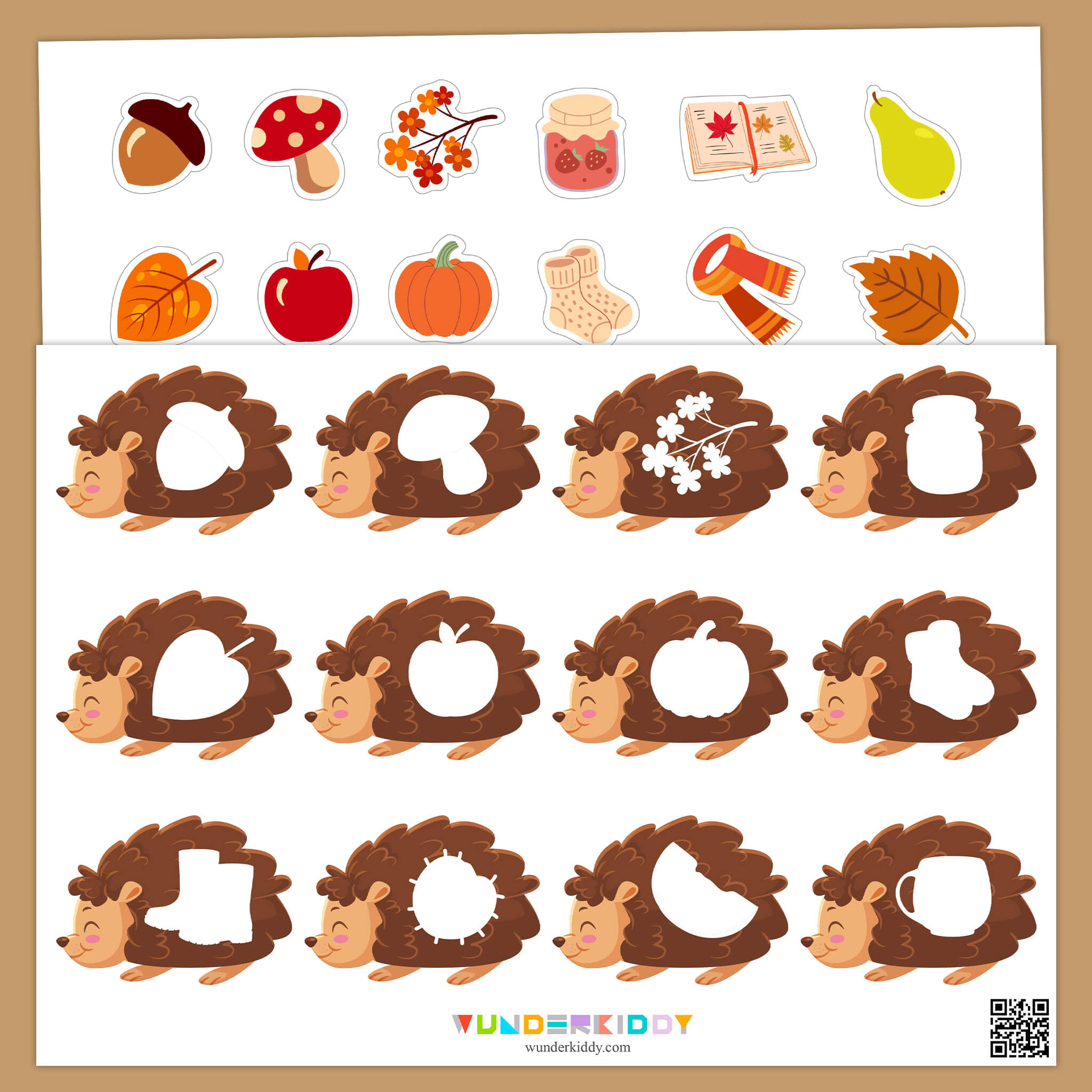 Fall Hedgehog Shadow Matching Game