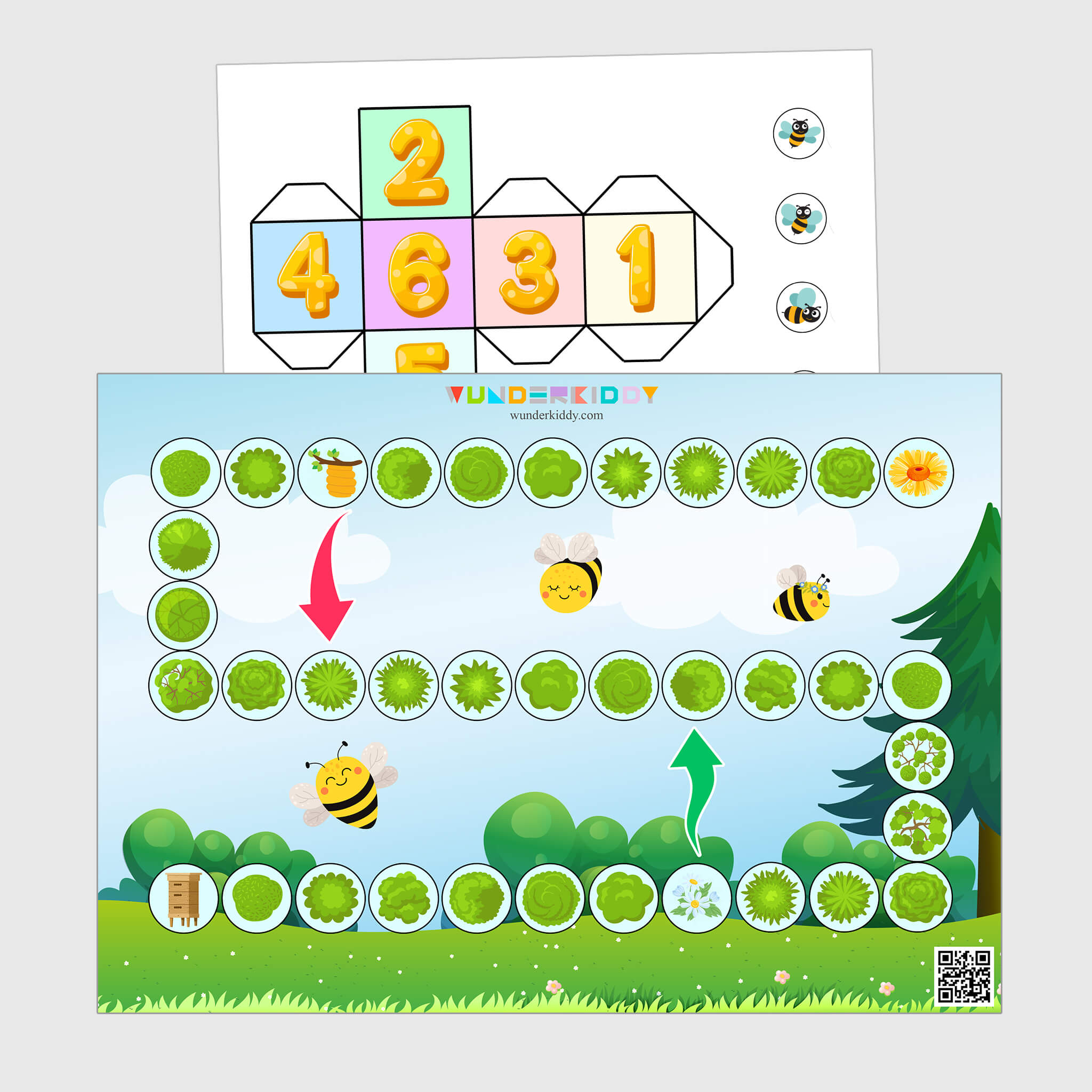 Printable Board Game for Kindergarten Bee and Flower