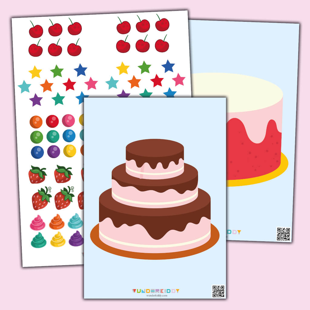 OT BIRTHDAY CAKE craft template worksheet: color, cut, glue craft