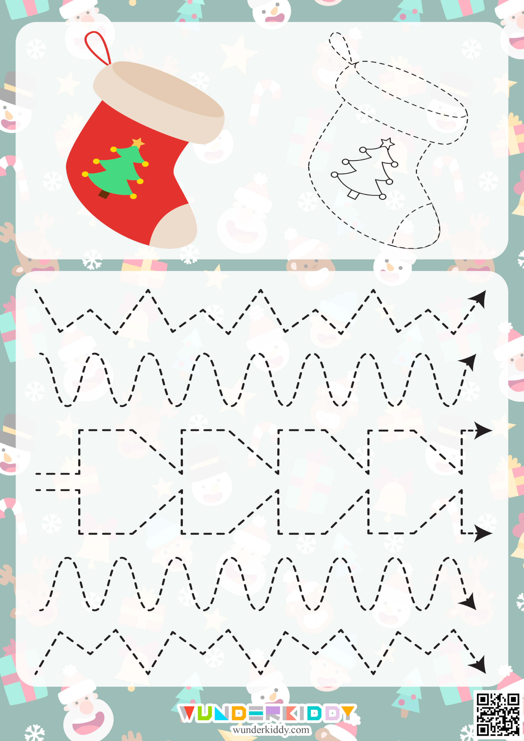 Printable Christmas Tracing Lines Pre-Writing Worksheet for Kids