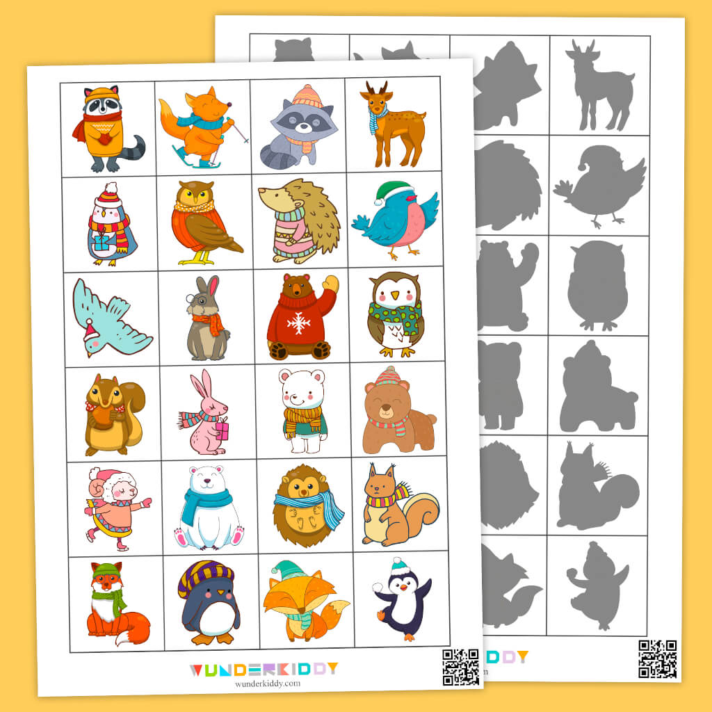 Printable Christmas Animal Shadow Matching Worksheets for Kids