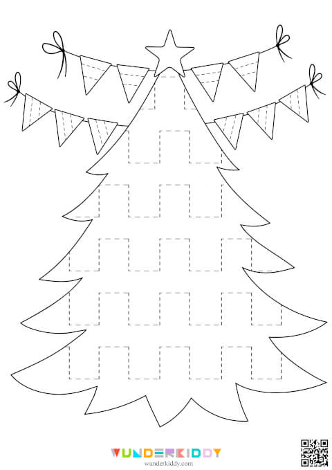 Printable Christmas Tree Pre-Writing Worksheets for Kindergarten