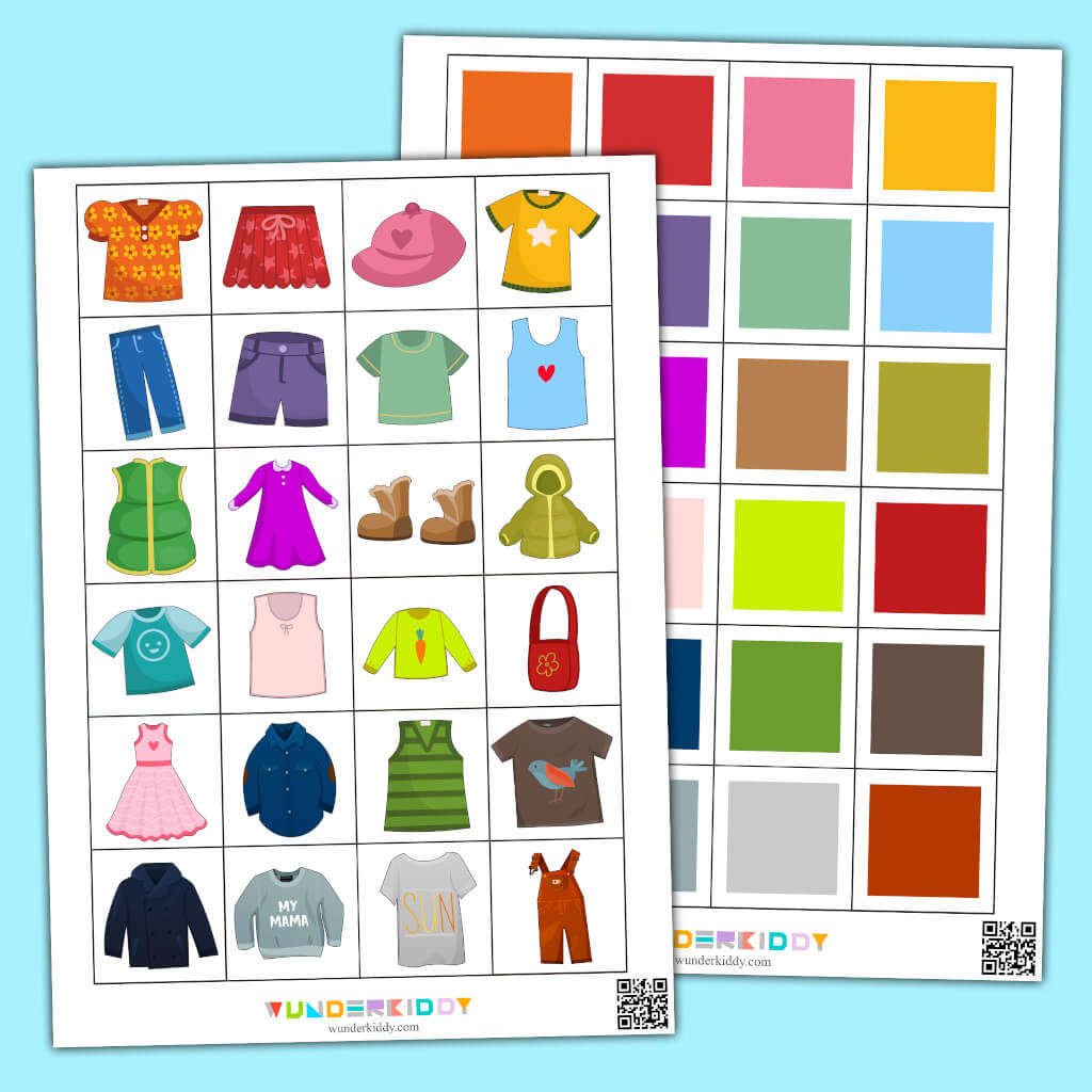 Printable Clothes Color Match Worksheet for Children