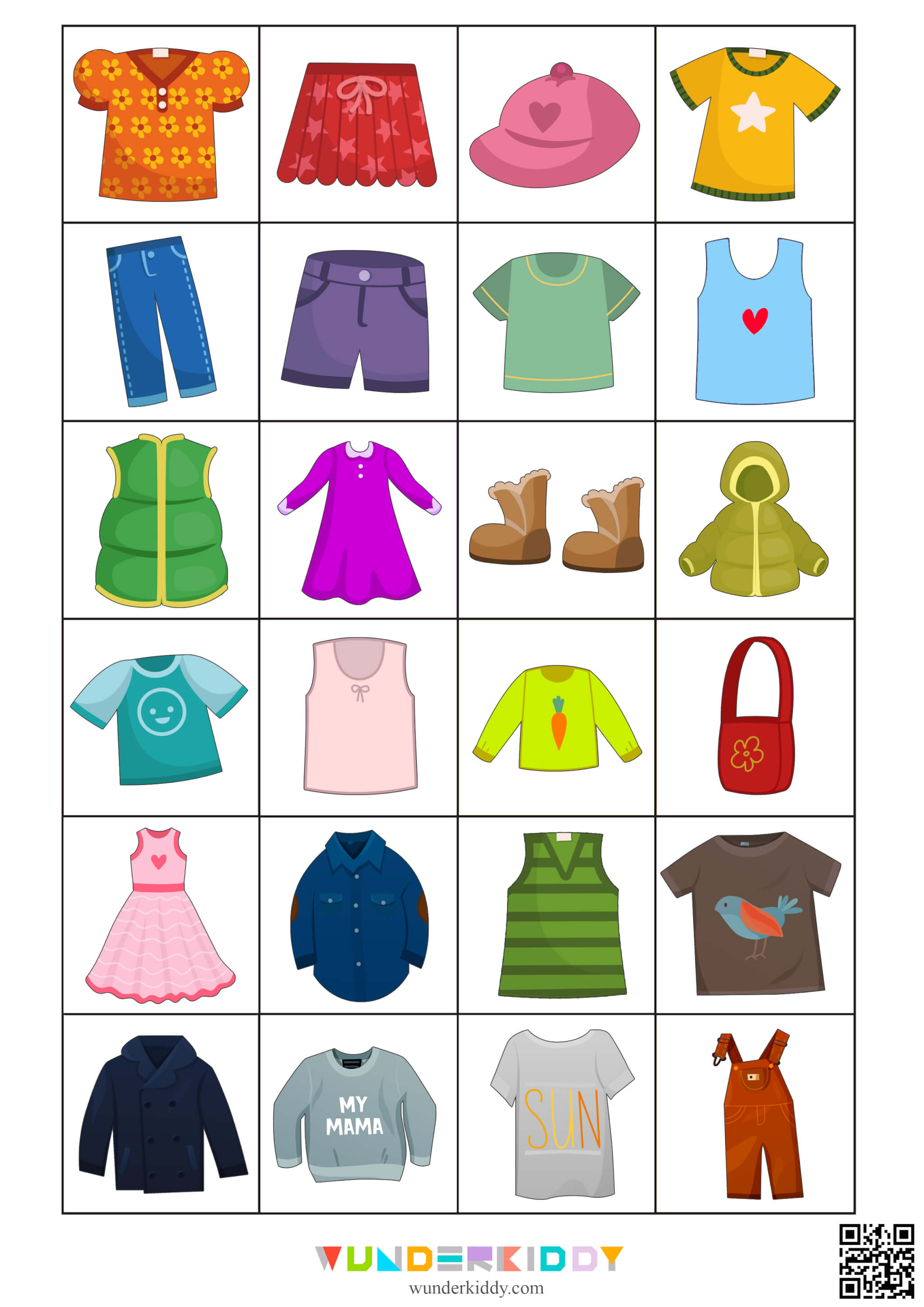 Printable Clothes Color Match Worksheet For Children