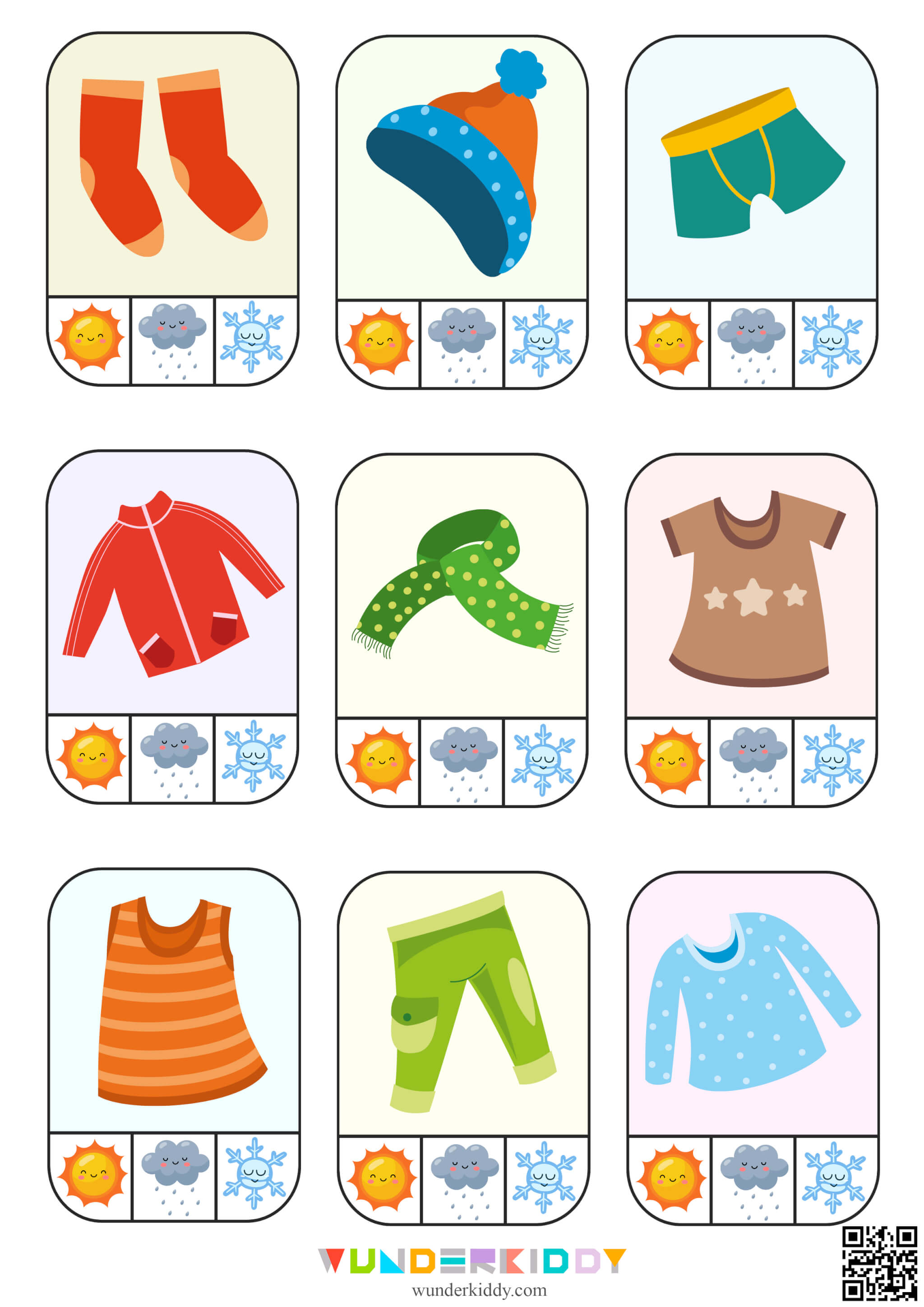 Clothes and Weather Printable Preschool Match Activity