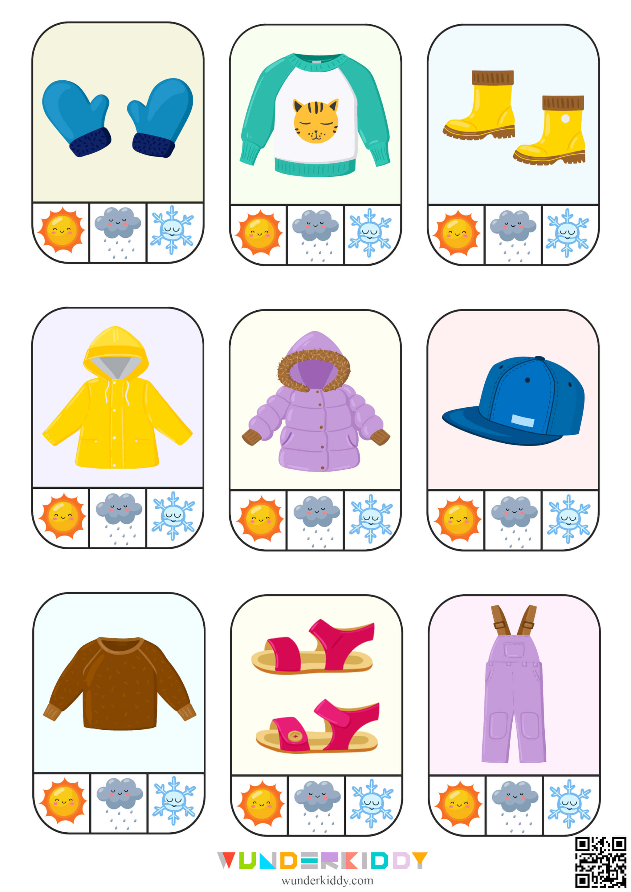 Clothes and Weather Printable Preschool Match Activity