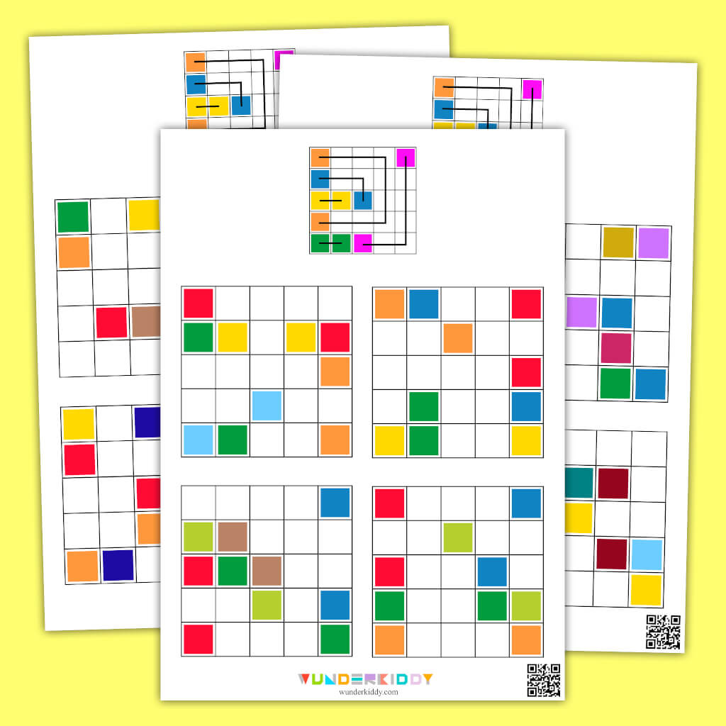 Printable Logic Puzzle Worksheets for Kids: Connect the Colors