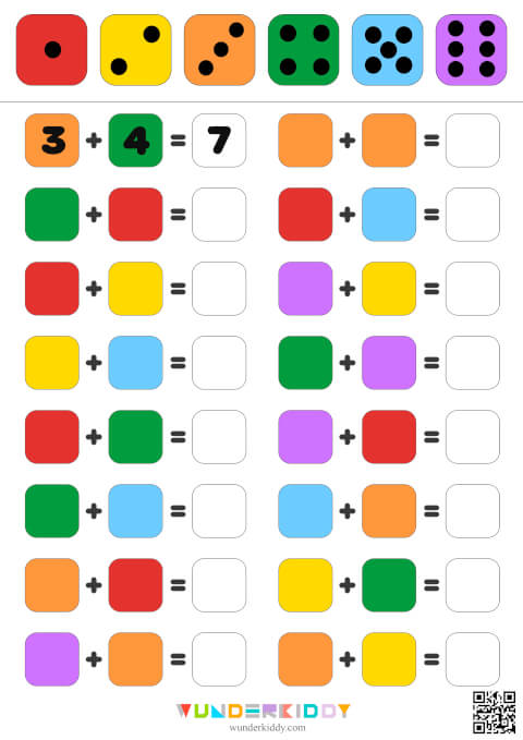 Color Dice Math Worksheets - Image 2