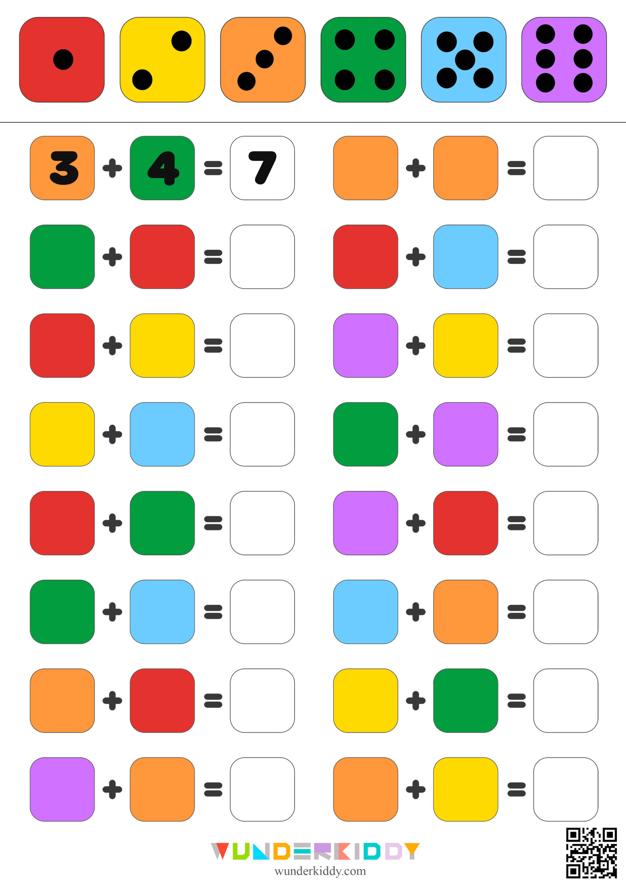 Color Dice Math Worksheets - Image 2