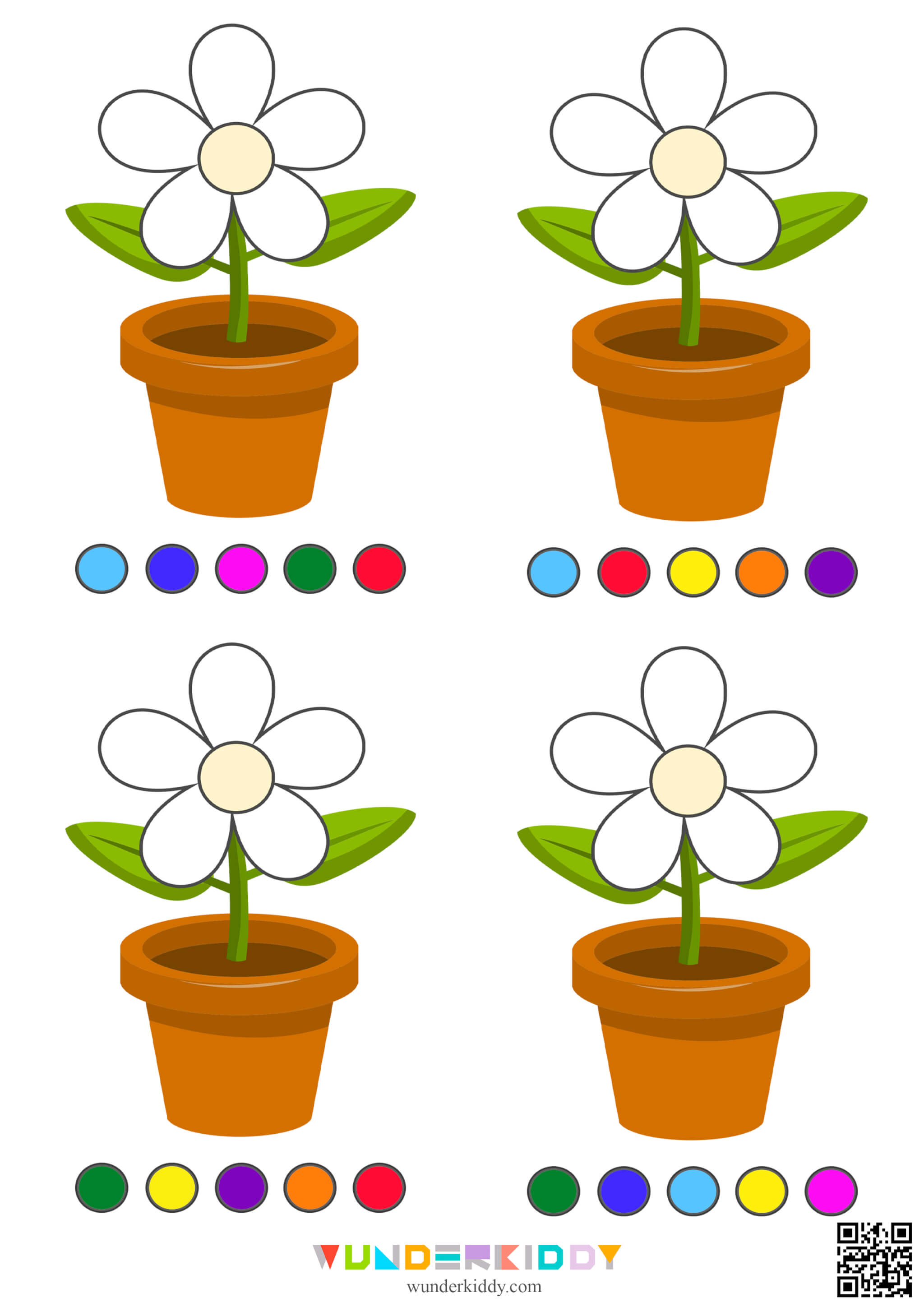 Printable Color the Flower Learning Worksheet for Kids