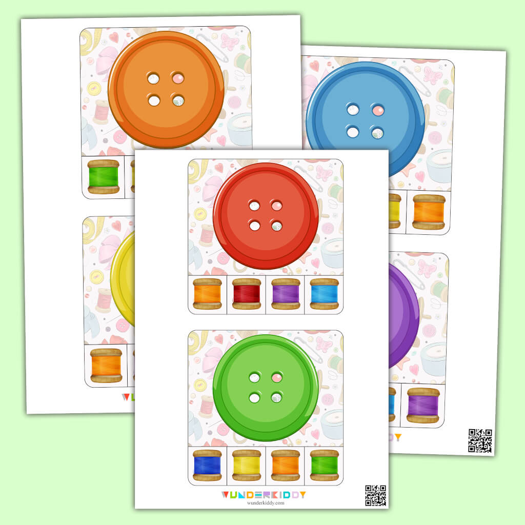 Printable Button and Thread Color Matching Toddlers Activity