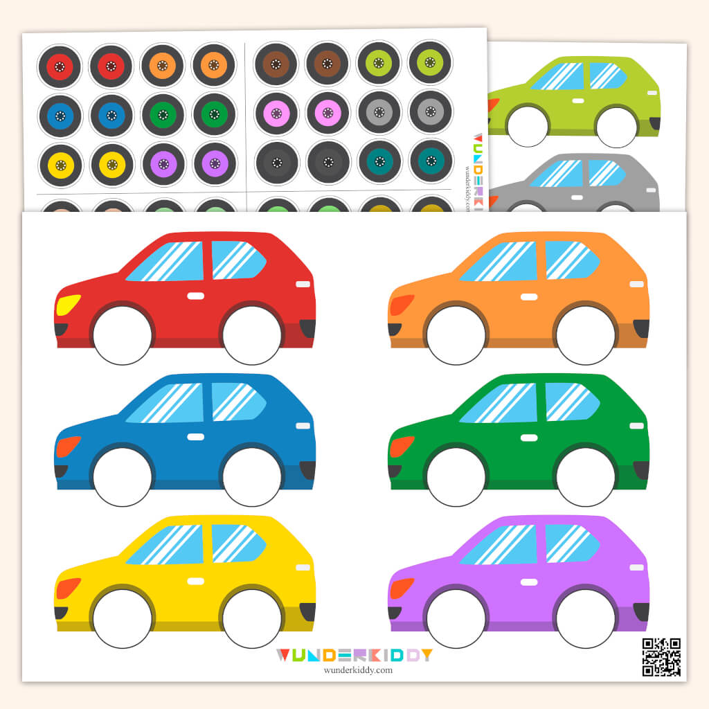 Coloring Rims Paper Printable Educational Color Matching Worksheet Car Wheels
