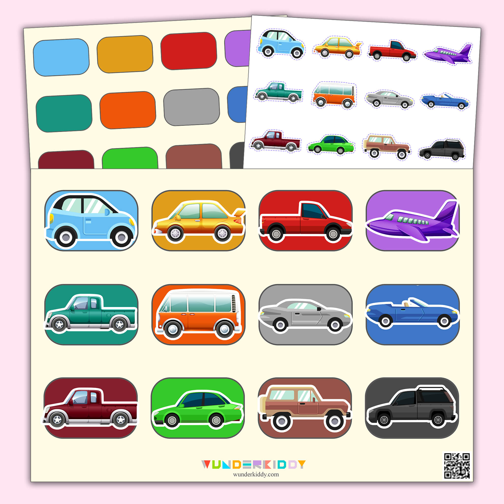 Matching Game for Kids Colored Transport