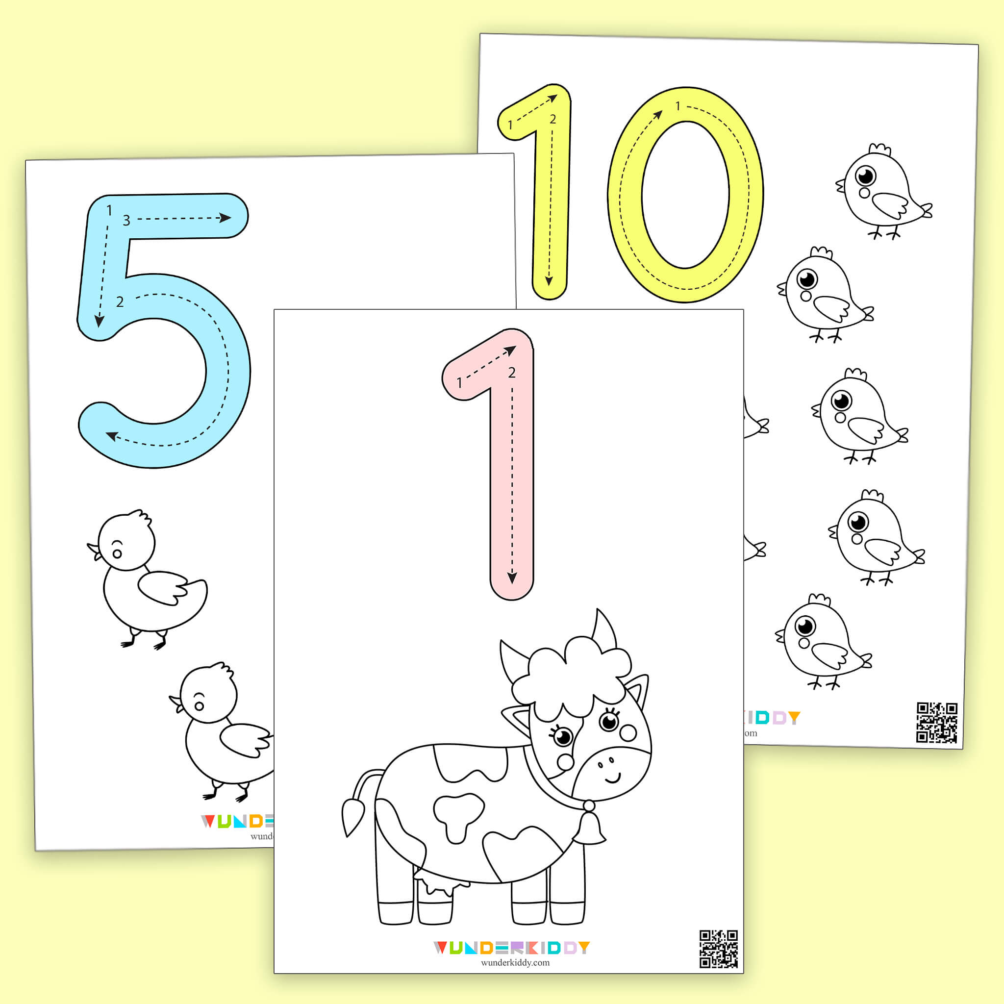 Arbeitsblätter zum Lernen von Zahlen und Ziffern für Kinder