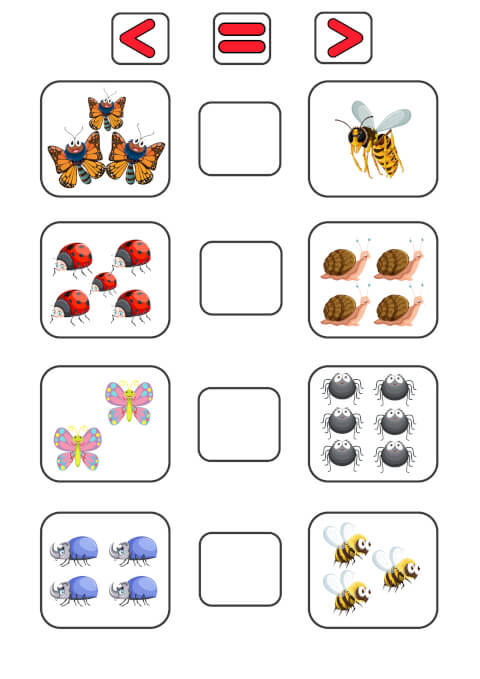 Printable Math Comparing Numbers Worksheets Insects