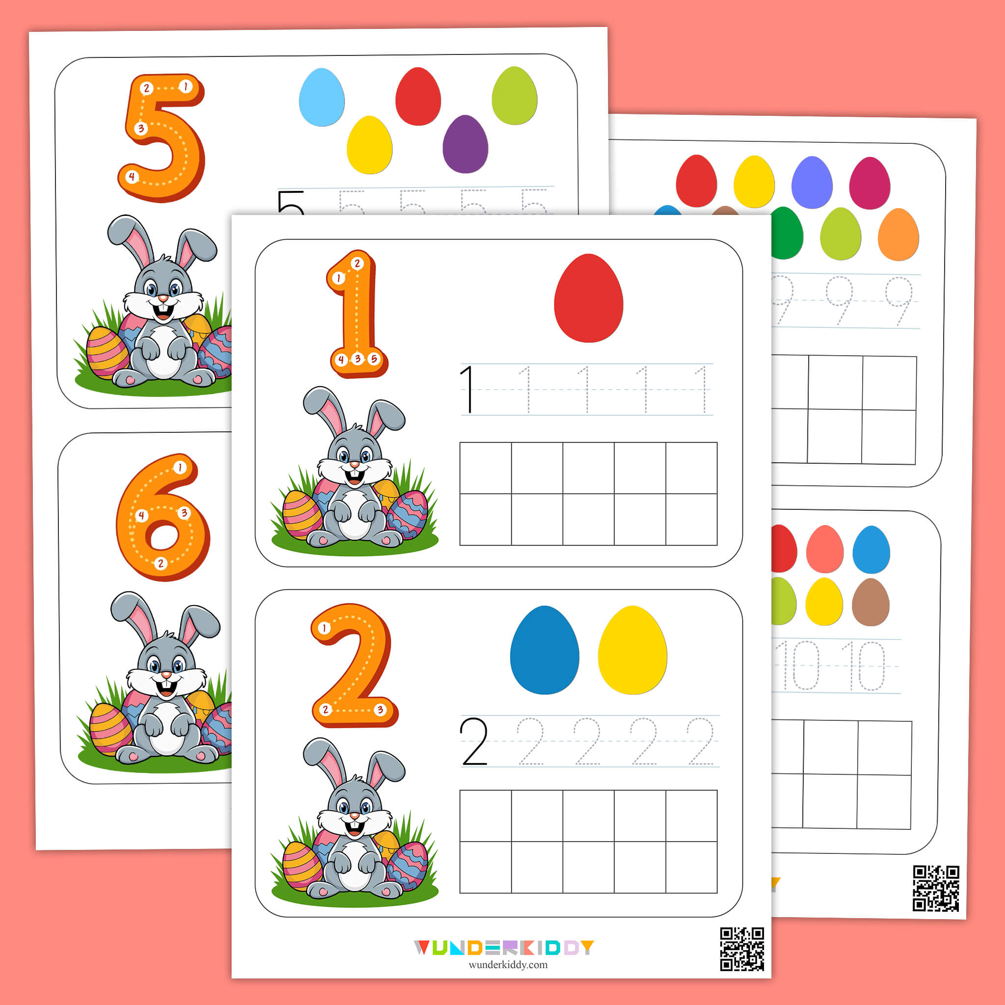 Easter Number Cards 1-10: Count Trace and Write