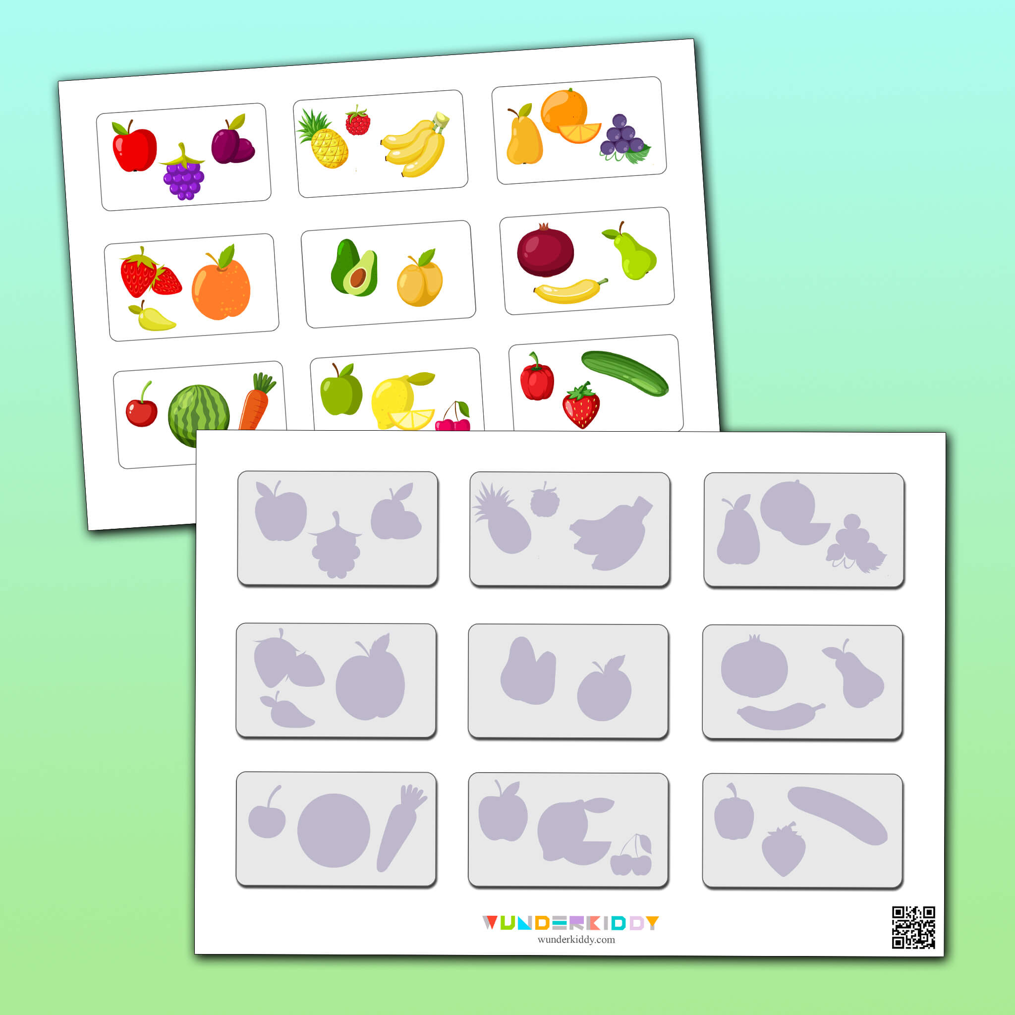 Finde den richtigen Schatten «Obst und Gemüse»