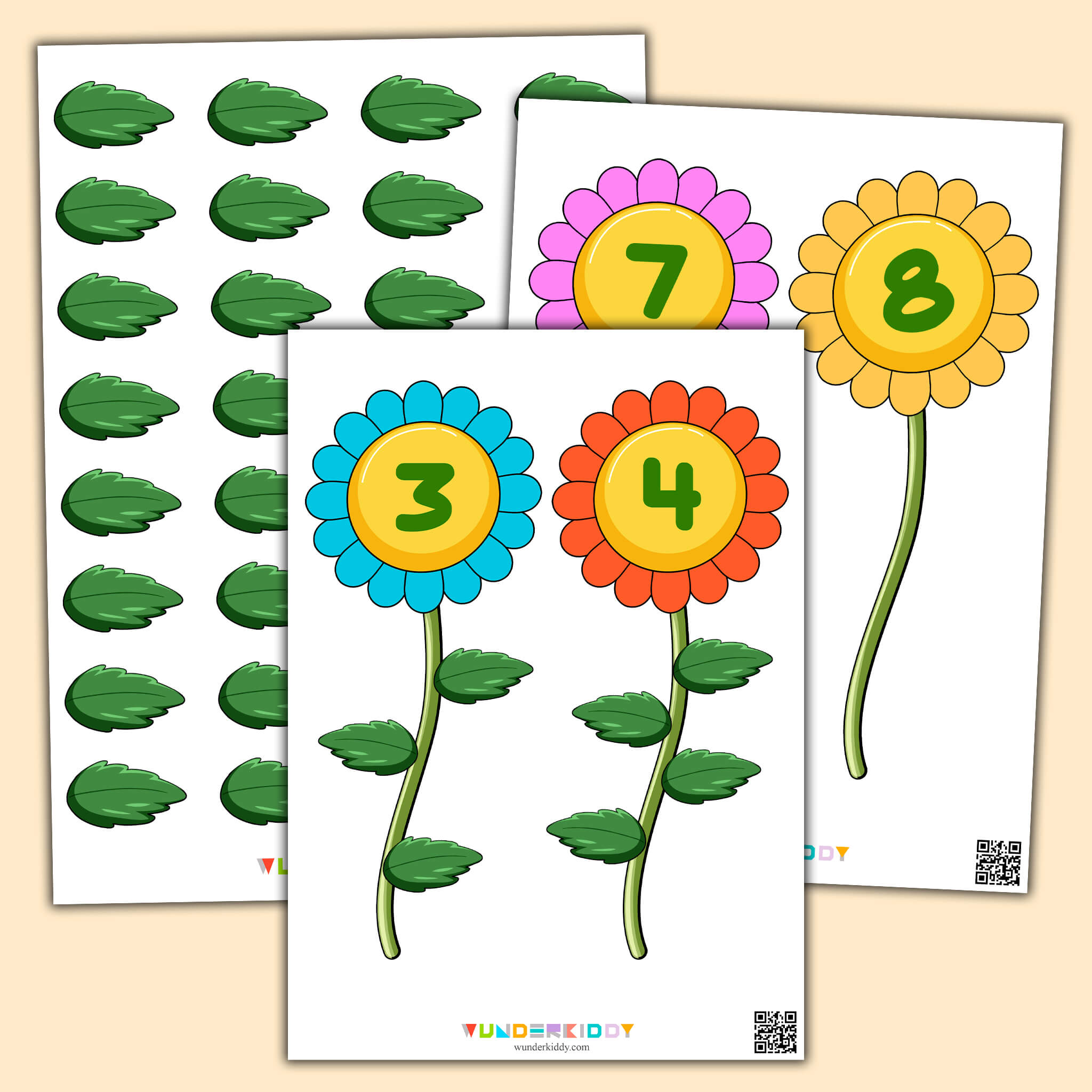 Математическое задание «Цветы и листочки» для дошкольников