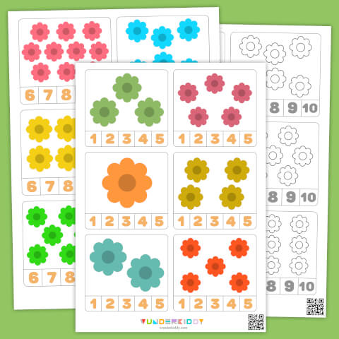 Tarjetas de emparejar números y flores aprender a contar - Imagen 2