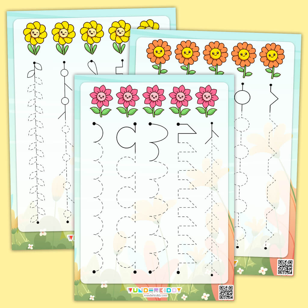 Printable Flowers Springtime Line Tracing PreK Worksheet
