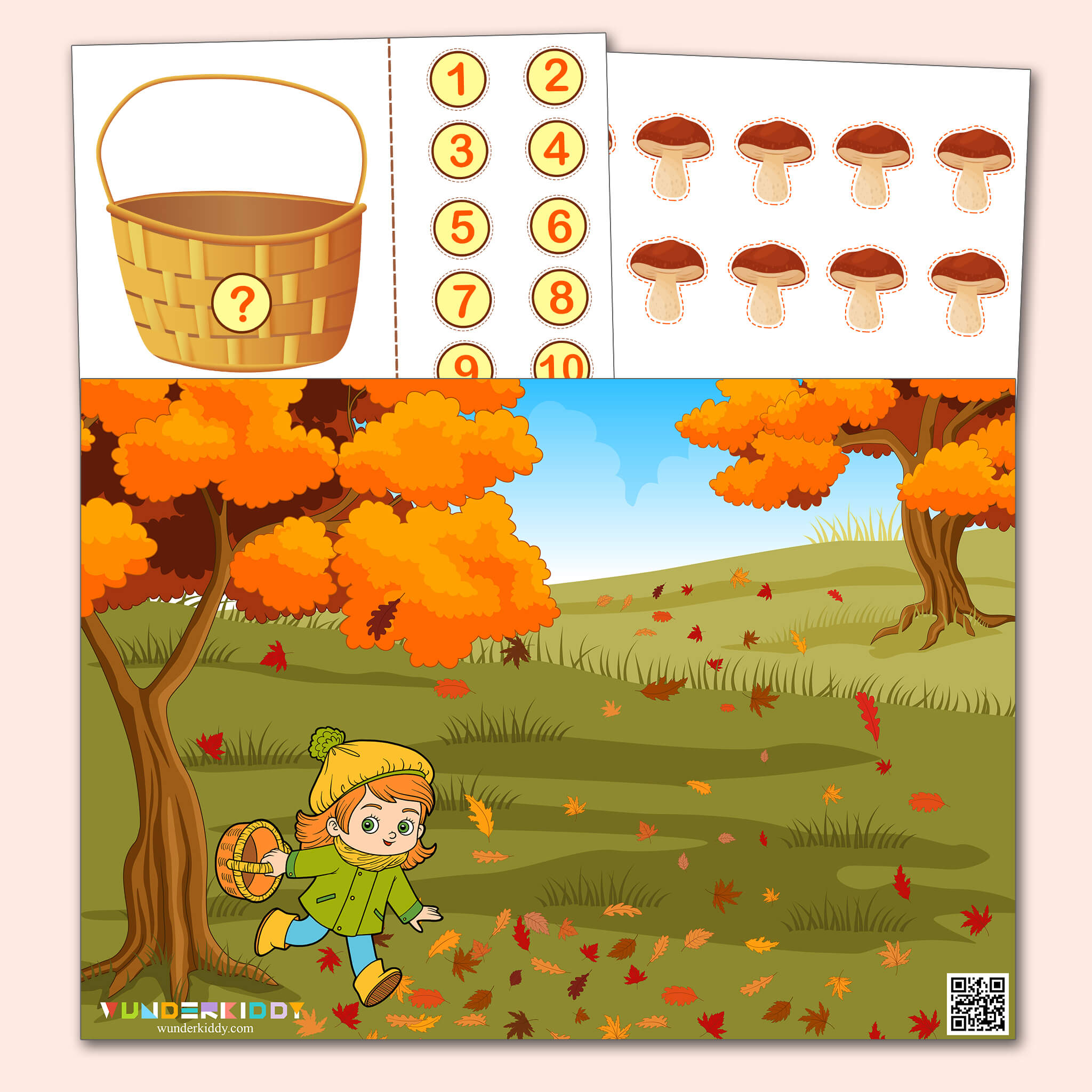 Printable Game for Counting Practice Forest Mushrooms