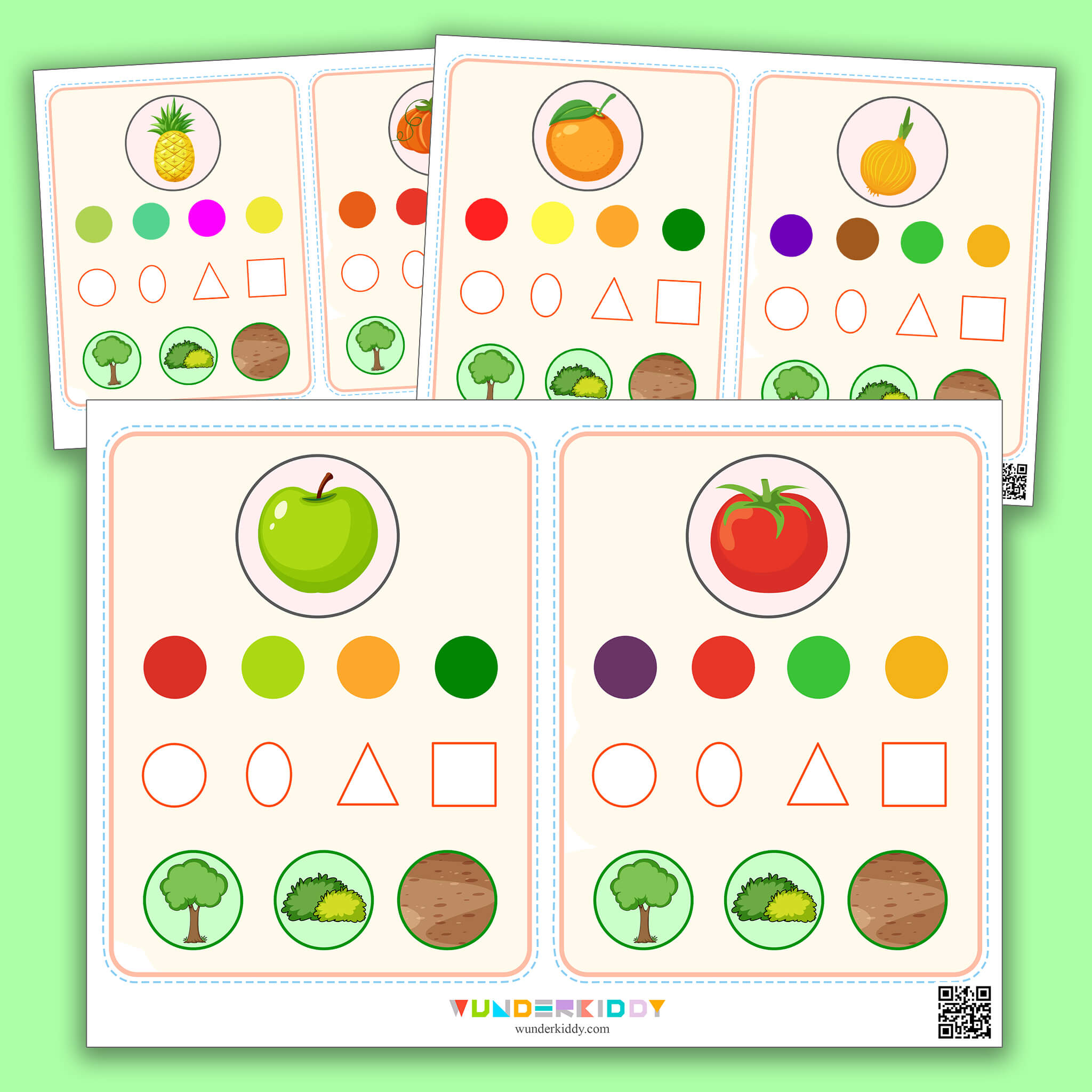 Flashcards Fruits and Vegetables to Learn Colors in Kindergarten