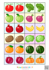 Printable Memory Game Fruits and Veggies for Kindergarten