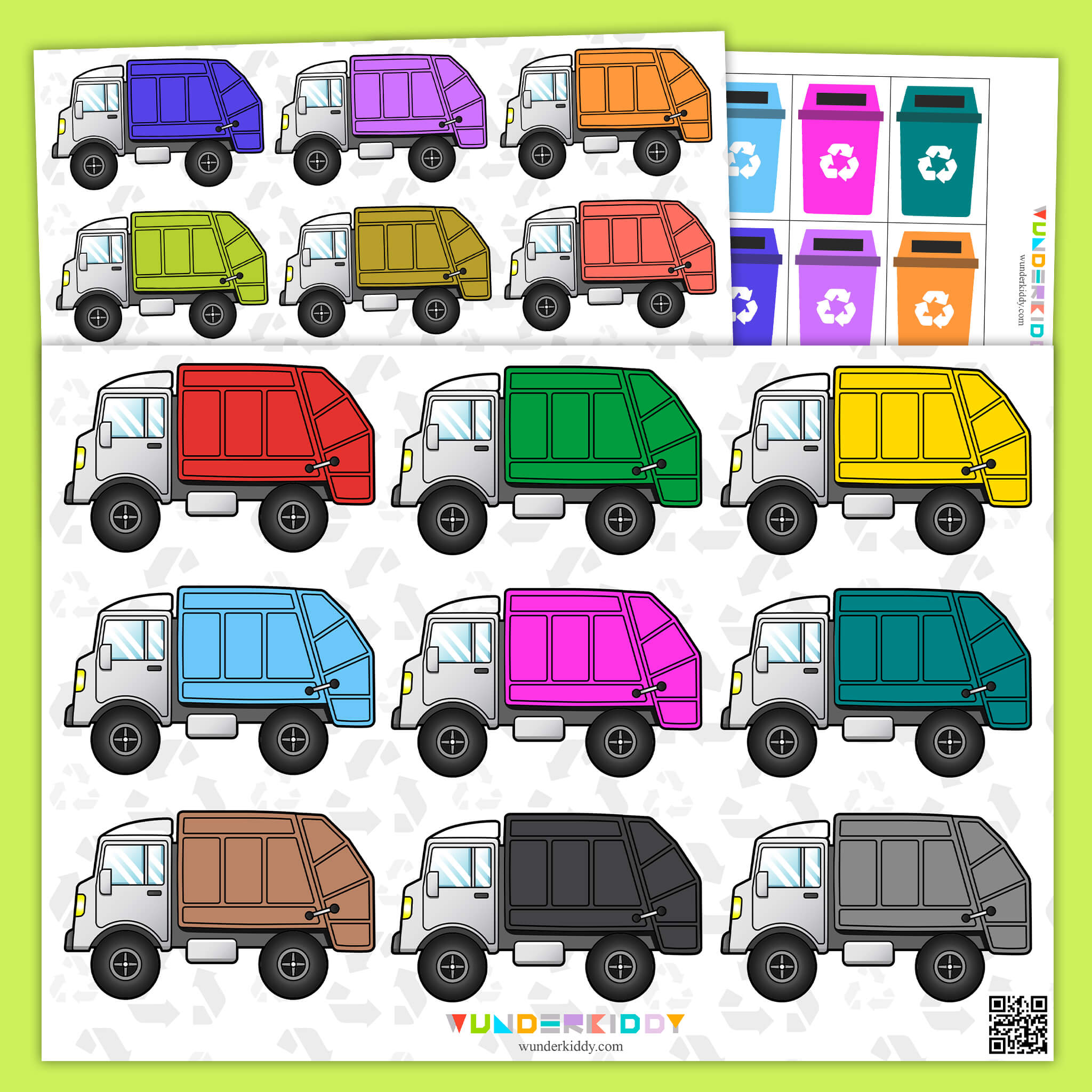 Jeu d'association de couleurs – « Camion-poubelle »