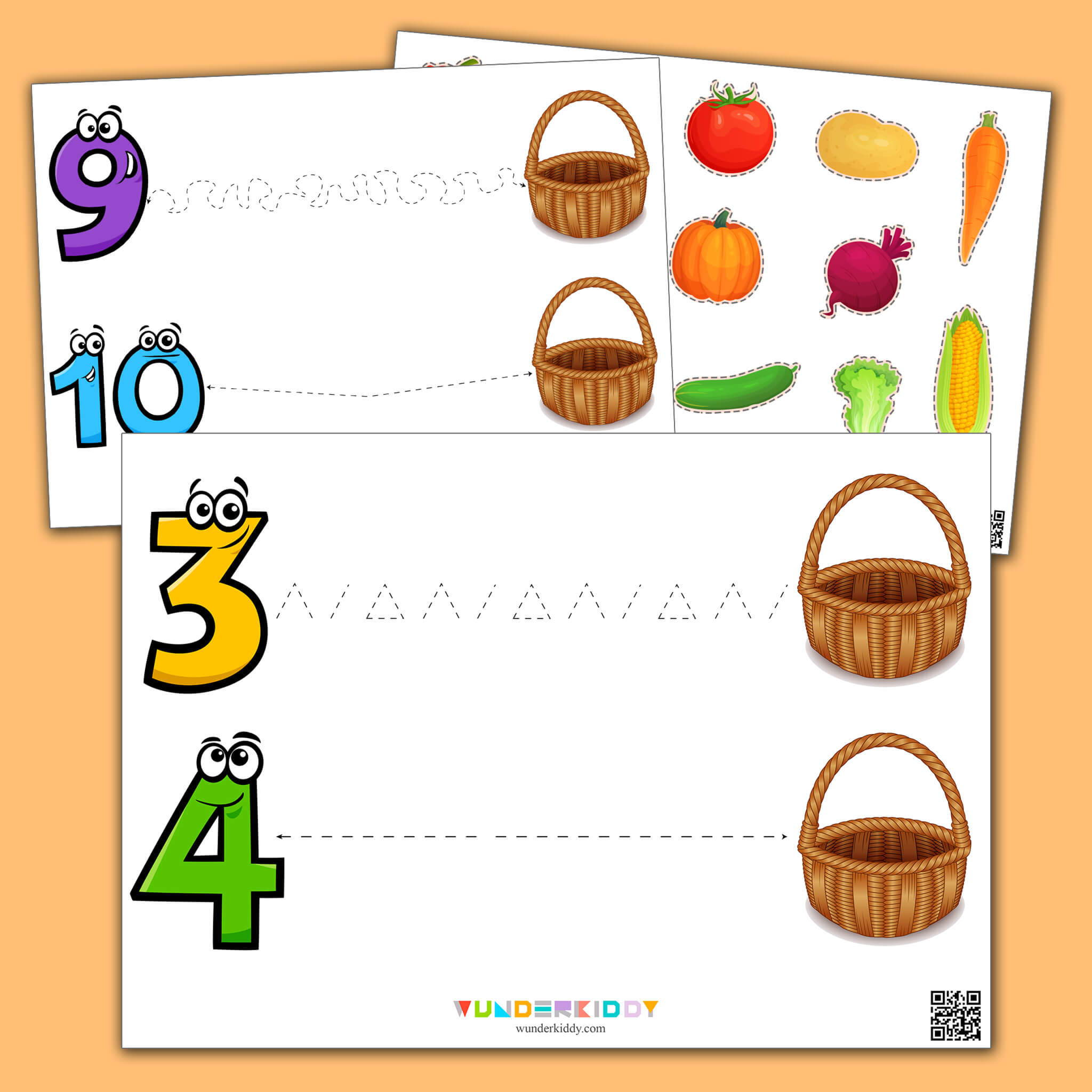 Prewriting and Counting Practice Worksheet Collecting Vegetables