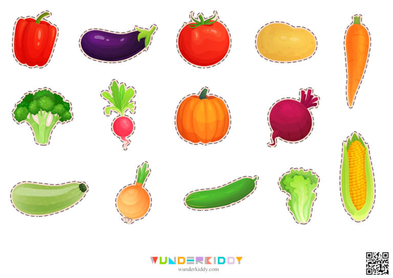 Worksheets «Gathering vegetables» - Download or print for free