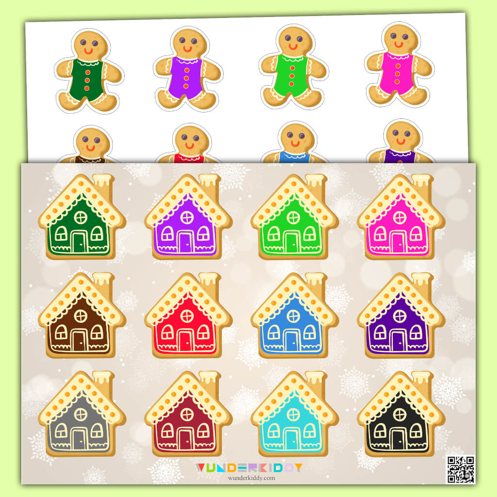 Printable Gingerbread Christmas Color Match Preschool Worksheet