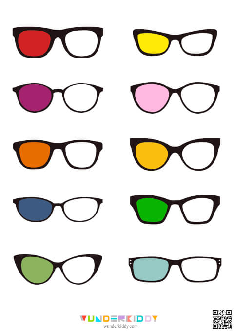 Printable Glasses Color Matching Activity for Kindergarten