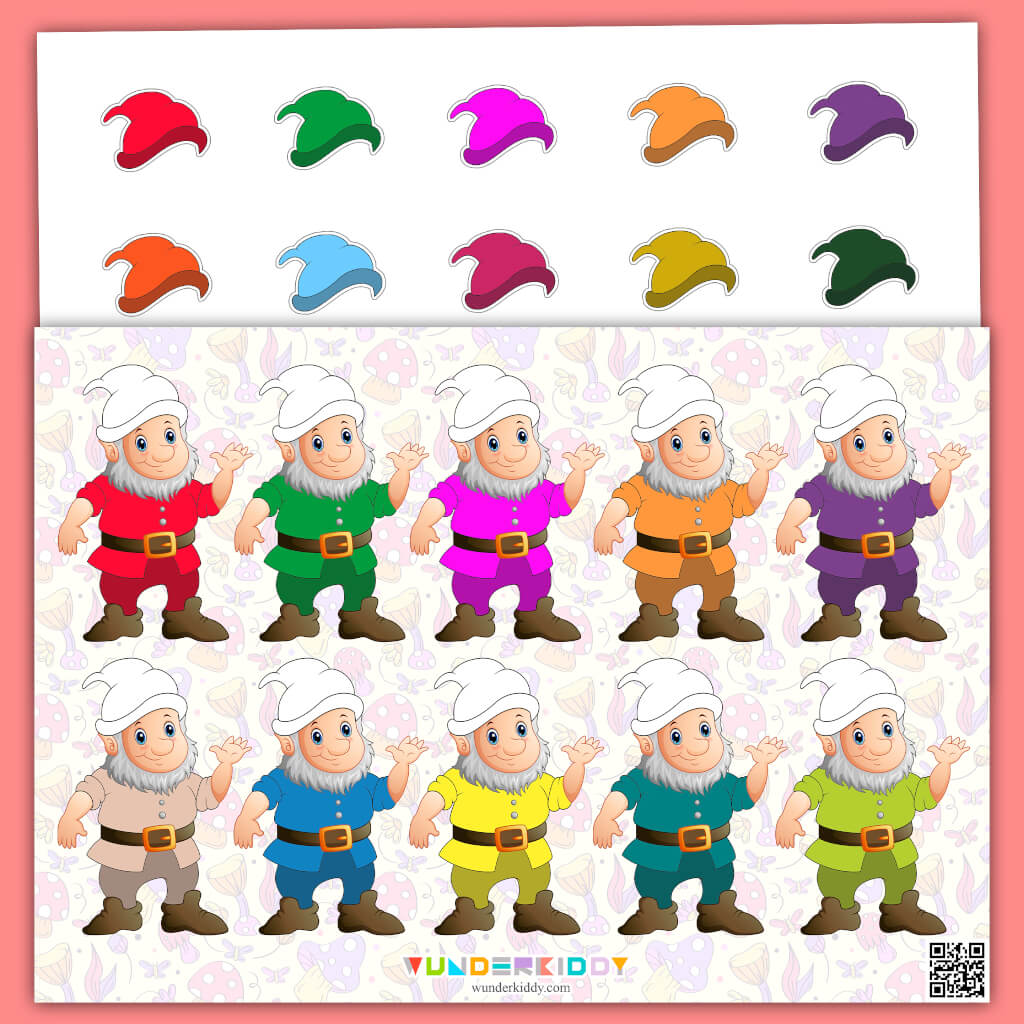 Printable Gnome Hat Color Matching Activity for Toddlers