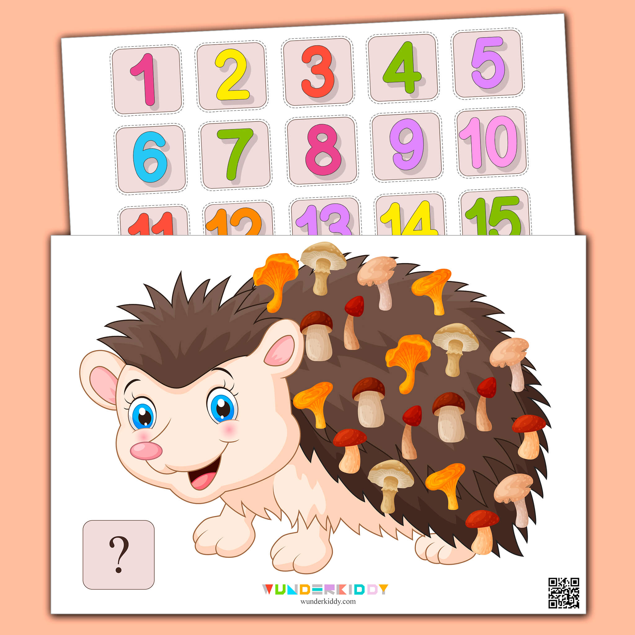 Worksheet Count to 20 with Hedgehog and Mushrooms