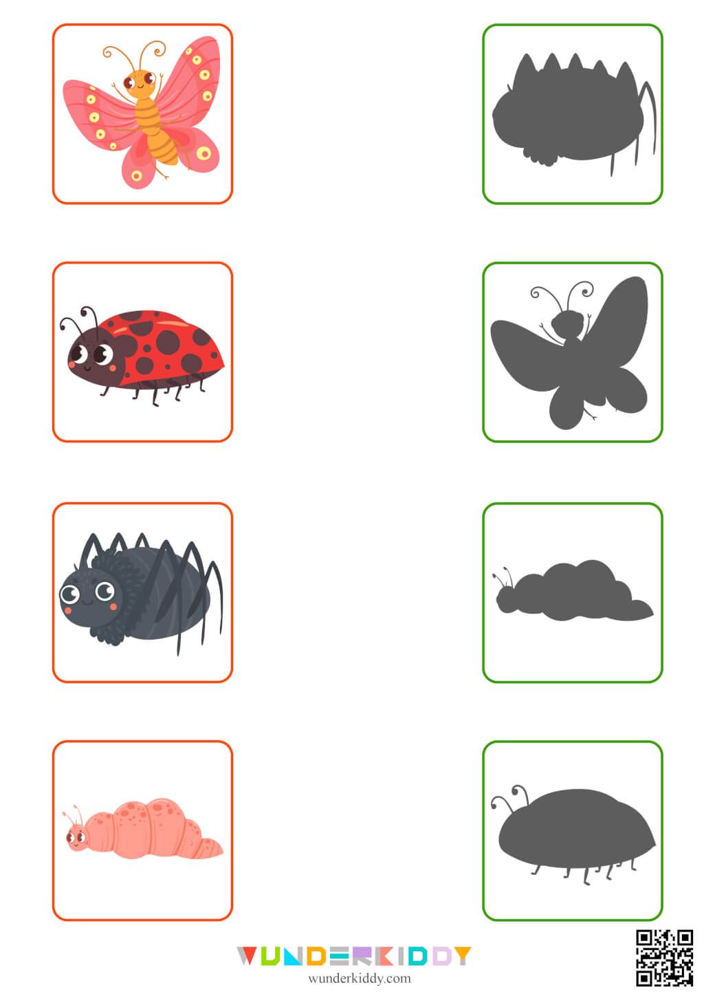 Worksheets «Insect silhouettes» - Download or print for free