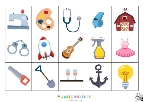 Printable Jobs and Tools Matching Game for Preschoolers