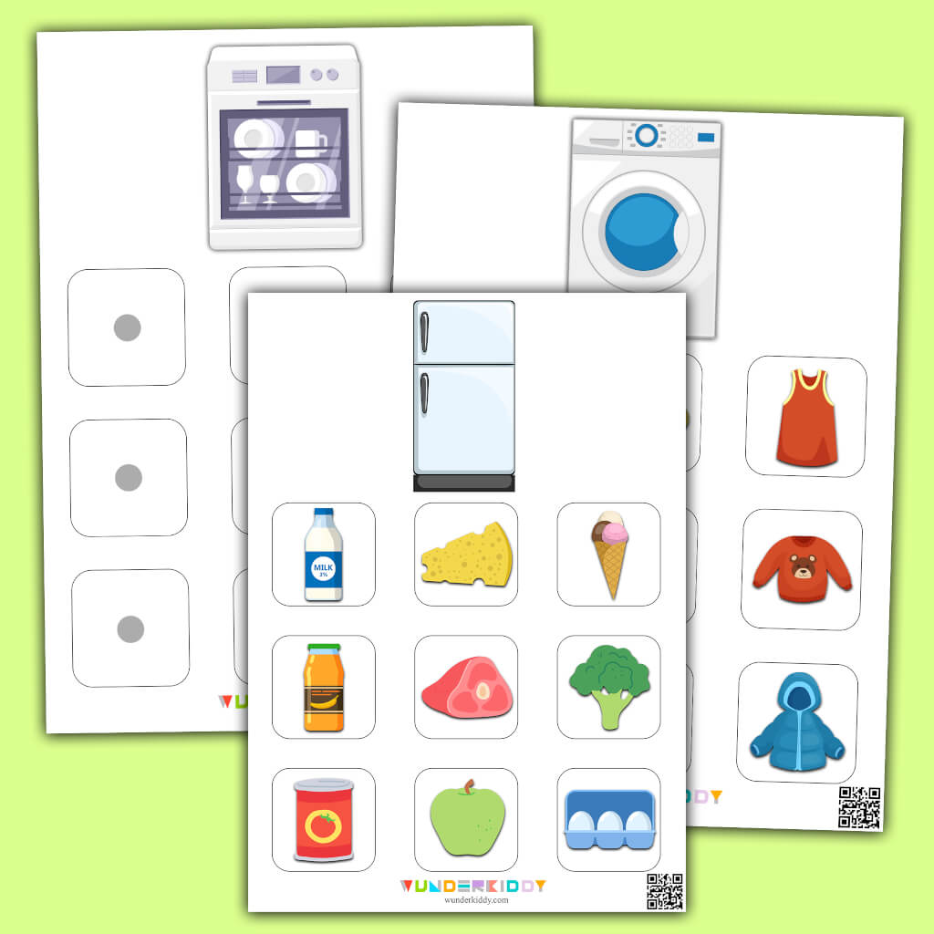 Printable kitchen utensils sorting activity for preschool