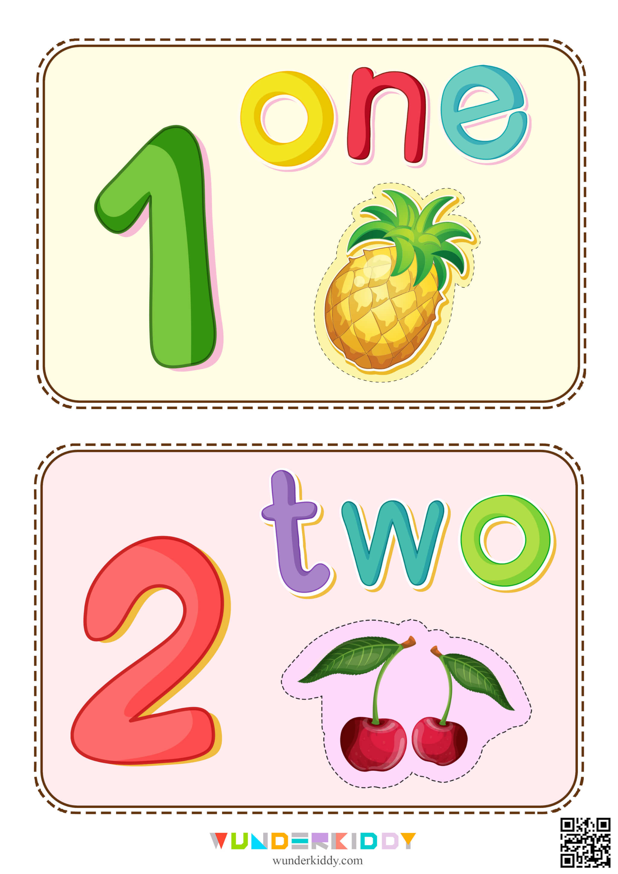 Number Flashcards With Fruits And Vegetables Illustrations