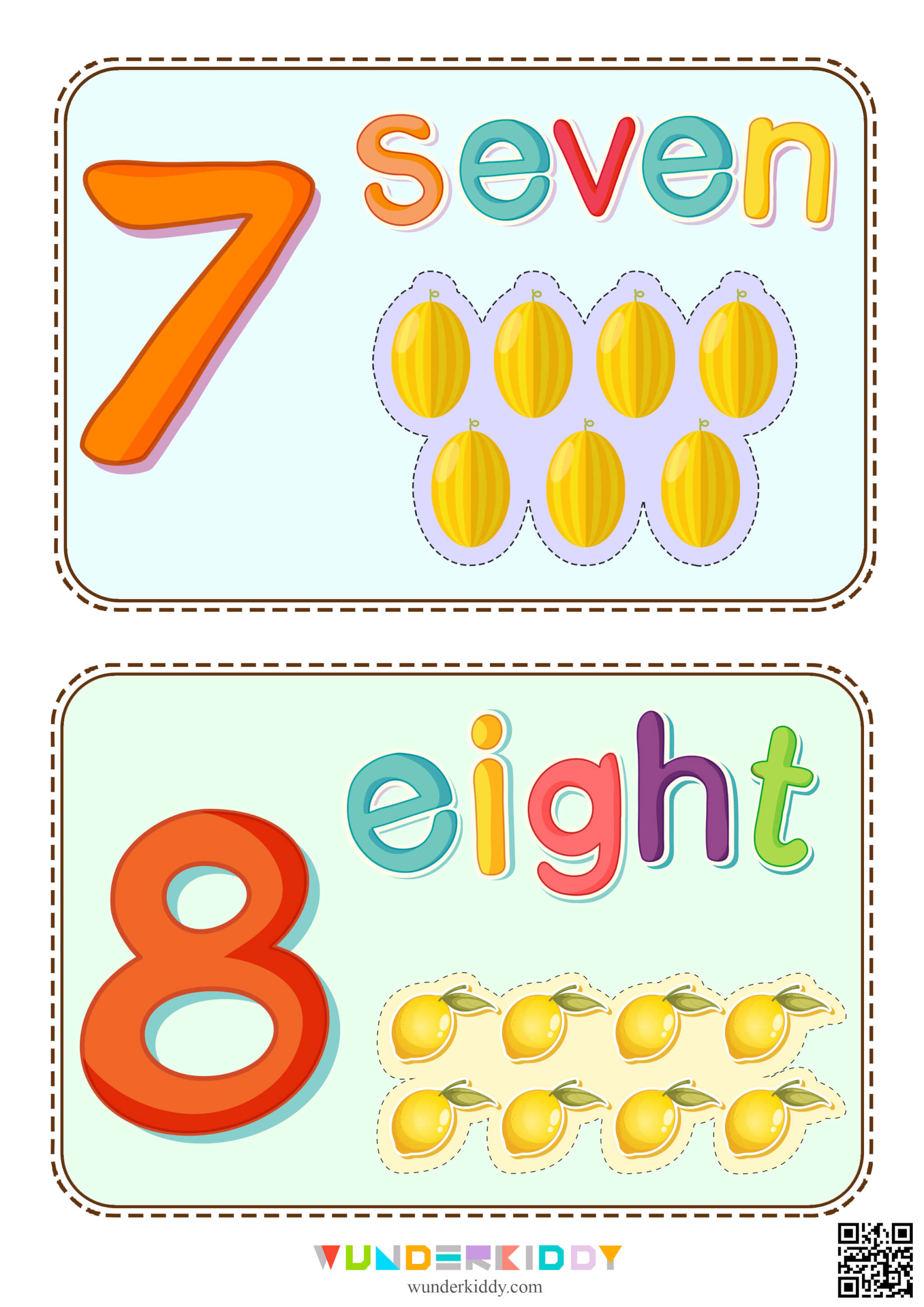 Number Flashcards With Fruits And Vegetables Illustrations