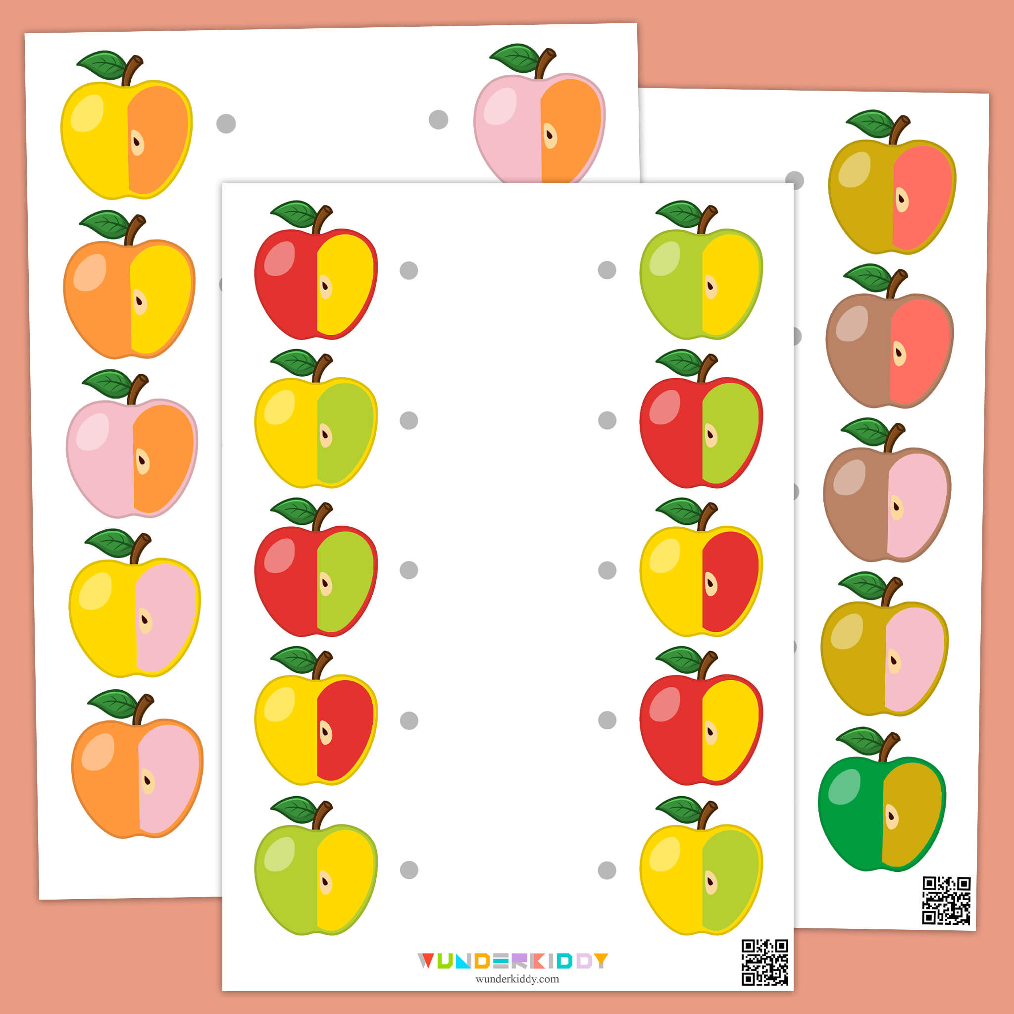 Magic Apples Two Color Match Worksheets
