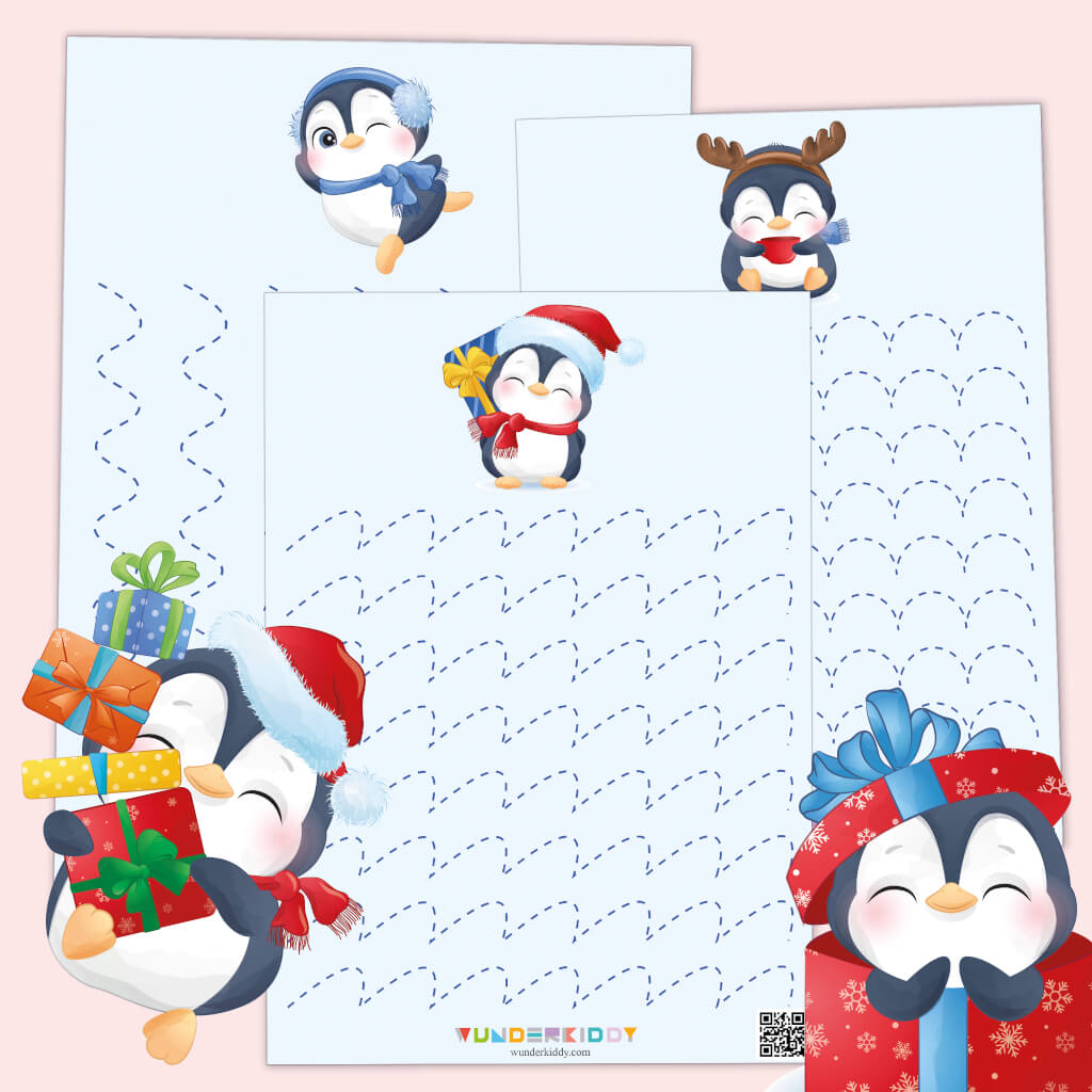 Tracing Lines Worksheet for Toddlers Penguins in PDF