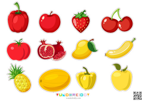 Color Sorting Printable Activity Bowls of Vegetables and Fruits