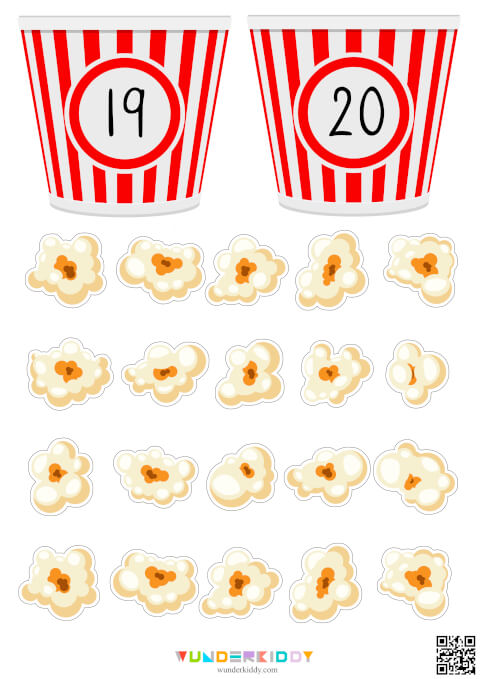 Printable Popcorn Count up to 20 Math Preschool Activity