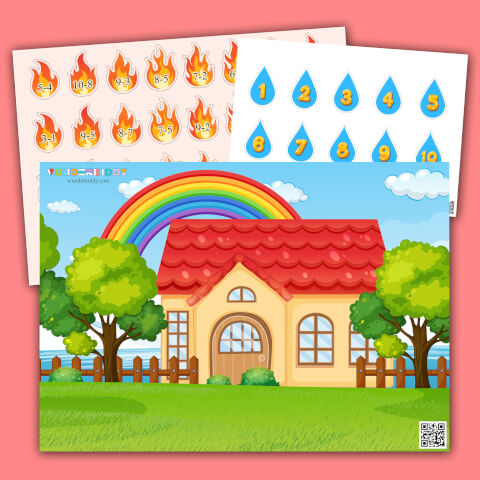 Addition and Subtraction Worksheet Put out the Fire - Image 2
