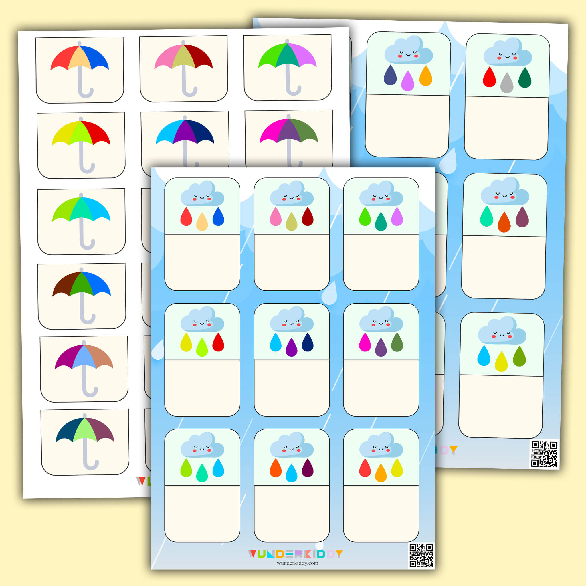 Rain and Umbrella Preschool Color Worksheet